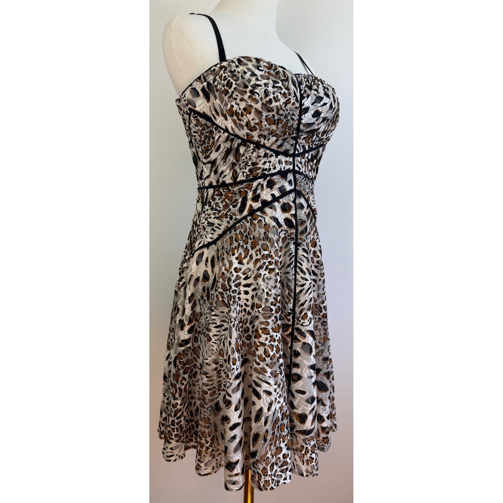Betsey Johnson Fit and Flare Dress Womens 6 Brown Leopard Print Lace‎ Overlay